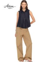 Lyocell Pleated Sleeveless Denim Shirt